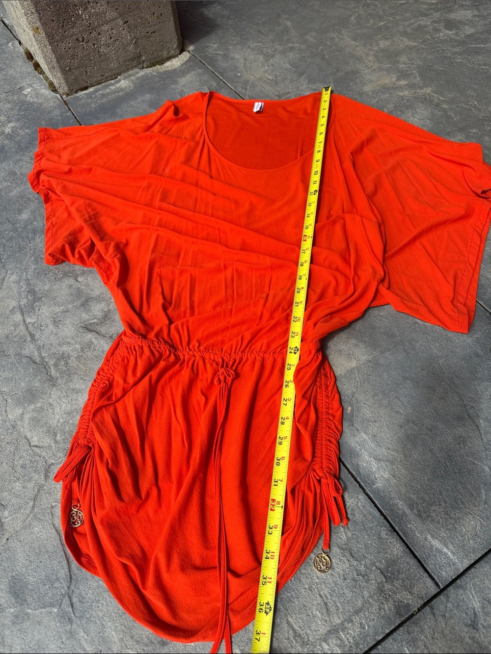 Luli Fama size MED coverup. Bright Orange Scoop-Neck Drawstring Dress - Picture 3 of 8